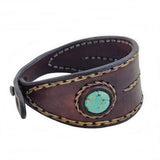 Handcrafted Genuine Brown Vegetal Leather Cuff with Firuze Stone Setting-Lifestyle Unique Gift Fashion Jewelry Bracelet-Bangle