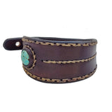 Handcrafted Genuine Brown Vegetal Leather Cuff with Firuze Stone Setting-Lifestyle Unique Gift Fashion Jewelry Bracelet-Bangle