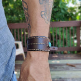 Handcrafted Genuine Brown Vegetal Leather Cuff with Firuze Stone Setting-Lifestyle Unique Gift Fashion Jewelry Bracelet-Bangle