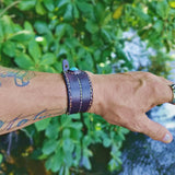 Handcrafted Genuine Brown Vegetal Leather Cuff with Firuze Stone Setting-Lifestyle Unique Gift Fashion Jewelry Bracelet-Bangle