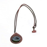 Handcrafted Genuine Vegetal Leather Necklace with Black Agate Setting Pendant-Unique Gift Unisex Fashion Leather Jewelry