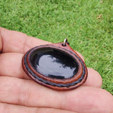 Handcrafted Genuine Vegetal Leather Necklace with Black Agate Setting Pendant-Unique Gift Unisex Fashion Leather Jewelry
