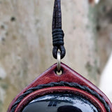 Handcrafted Genuine Vegetal Leather Necklace with Black Agate Setting Pendant-Unique Gift Unisex Fashion Leather Jewelry