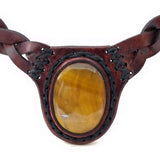 Boho Leather Choker with Agate Stone (4431438544950)