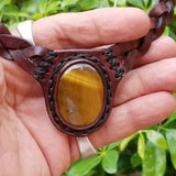 Boho Leather Choker with Agate Stone (4431438544950)