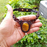 Boho Leather Choker with Agate Stone (4431438544950)