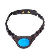 Boho Leather Choker with Turquoise Stone (4431461810230)