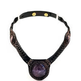 Boho Leather Choker with Amethyst Stone (4431473475638)