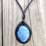 Boho Handcrafted Genuine Leather Necklace with Turquoise Stone setting  - Quality Unisex Fashion Leather Jewelery