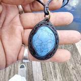 Boho Handcrafted Genuine Leather Necklace with Turquoise Stone setting  - Quality Unisex Fashion Leather Jewelery