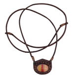 Handcrafted Genuine Vegetal Leather Necklace with Amber Agate Setting Pendant-Unique Unisex Gift Fashion Leather Jewelry