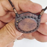 Handcrafted Genuine Vegetal Leather Necklace with Amber Agate Setting Pendant-Unique Unisex Gift Fashion Leather Jewelry