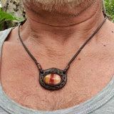 Handcrafted Genuine Vegetal Leather Necklace with Amber Agate Setting Pendant-Unique Unisex Gift Fashion Leather Jewelry