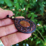 Boho Handcrafted Genuine Braided Leather Necklace with Orange Gold Stone-Unique Quality Gift Unisex Fashion Leather Jewelry