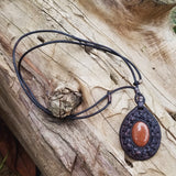 Boho Handcrafted Genuine Braided Leather Necklace with Orange Gold Stone-Unique Quality Gift Unisex Fashion Leather Jewelry