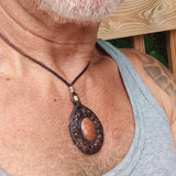 Boho Handcrafted Genuine Braided Leather Necklace with Orange Gold Stone-Unique Quality Gift Unisex Fashion Leather Jewelry