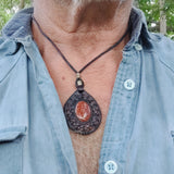 Boho Handcrafted Genuine Braided Leather Necklace with Orange Gold Stone-Unique Quality Gift Unisex Fashion Leather Jewelry