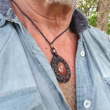Boho Handcrafted Genuine Braided Leather Necklace with Orange Gold Stone-Unique Quality Gift Unisex Fashion Leather Jewelry
