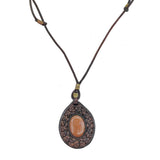 Boho Handcrafted Genuine Braided Leather Necklace with Orange Gold Stone-Unique Quality Gift Unisex Fashion Leather Jewelry