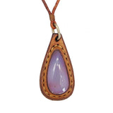 Handcrafted Genuine Vegetal Brown Leather Necklace with White Agate Setting-Quality Gift Unisex Fashion Leather Jewelry