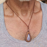 Handcrafted Genuine Vegetal Brown Leather Necklace with White Agate Setting-Quality Gift Unisex Fashion Leather Jewelry