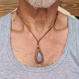 Handcrafted Genuine Vegetal Brown Leather Necklace with White Agate Setting-Quality Gift Unisex Fashion Leather Jewelry