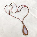 Handcrafted Genuine Vegetal Brown Leather Necklace with White Agate Setting-Quality Gift Unisex Fashion Leather Jewelry