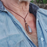 Handcrafted Genuine Vegetal Brown Leather Necklace with White Agate Setting-Quality Gift Unisex Fashion Leather Jewelry