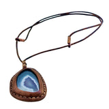 Boho Handcrafted Genuine Vegetal Leather Necklace with Green and White Agate Stone Pendant-Unique Gift Unisex Fashion Jewelry
