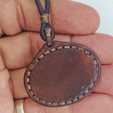Handcrafted Boho Brown Vegetal Leather Necklace with Turquoise Stone setting - Quality Unisex Gift Fashion Leather Jewelery