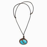 Handcrafted Boho Brown Vegetal Leather Necklace with Turquoise Stone setting - Quality Unisex Gift Fashion Leather Jewelery
