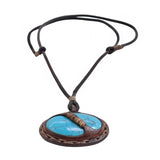 Handcrafted Boho Brown Vegetal Leather Necklace with Turquoise Stone setting - Quality Unisex Gift Fashion Leather Jewelery