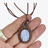Handcrafted Genuine Vegetal Leather Necklace with White Agate Setting- Unique Gift Unisex Fashion Jewelry