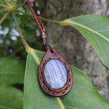 Handcrafted Genuine Vegetal Leather Necklace with White Agate Setting- Unique Gift Unisex Fashion Jewelry
