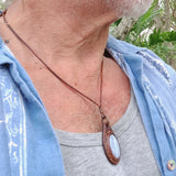 Handcrafted Genuine Vegetal Leather Necklace with White Agate Setting- Unique Gift Unisex Fashion Jewelry