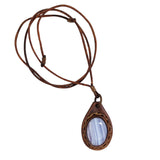 Handcrafted Genuine Vegetal Leather Necklace with White Agate Setting- Unique Gift Unisex Fashion Jewelry