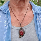 Boho Handcrafted Genuine Leather Necklace with Red Agate Stone-Lifestyle Unique Gift Unisex Fashion Leather Jewelry