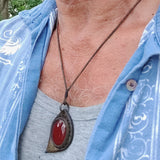 Boho Handcrafted Genuine Leather Necklace with Red Agate Stone-Lifestyle Unique Gift Unisex Fashion Leather Jewelry