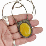 Boho Handcrafted Genuine Leather Necklace with Yellow Agate Stone-Lifestyle Unique Gift Unisex Fashion Leather Jewelry