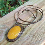 Boho Handcrafted Genuine Leather Necklace with Yellow Agate Stone-Lifestyle Unique Gift Unisex Fashion Leather Jewelry