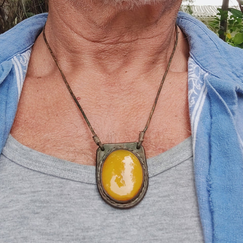 Boho Handcrafted Genuine Leather Necklace with Yellow Agate Stone-Lifestyle Unique Gift Unisex Fashion Leather Jewelry