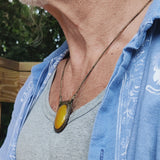 Boho Handcrafted Genuine Leather Necklace with Yellow Agate Stone-Lifestyle Unique Gift Unisex Fashion Leather Jewelry