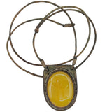 Boho Handcrafted Genuine Leather Necklace with Yellow Agate Stone-Lifestyle Unique Gift Unisex Fashion Leather Jewelry