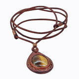 Boho Handcrafted Genuine Leather Necklace with Tiger Eye Stone-Lifestyle Unique Gift Unisex Fashion Leather Jewelry