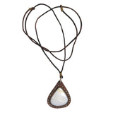Handcrafted Genuine Vegetal Brown Leather Necklace with White Agate Setting- Unique Gift Unisex Fashion Jewelry Choker