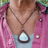 Handcrafted Genuine Vegetal Brown Leather Necklace with White Agate Setting- Unique Gift Unisex Fashion Jewelry Choker