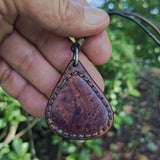 Handcrafted Genuine Vegetal Brown Leather Necklace with White Agate Setting- Unique Gift Unisex Fashion Jewelry Choker