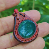 Boho Handcrafted Genuine Leather Necklace with Green Agate Stone-Lifestyle Unique Gift Unisex Fashion Leather Jewelry Choker