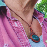 Boho Handcrafted Genuine Leather Necklace with Green Agate Stone-Lifestyle Unique Gift Unisex Fashion Leather Jewelry Choker