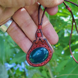 Boho Handcrafted Genuine Leather Necklace with Green Agate Stone-Lifestyle Unique Gift Unisex Fashion Leather Jewelry Choker